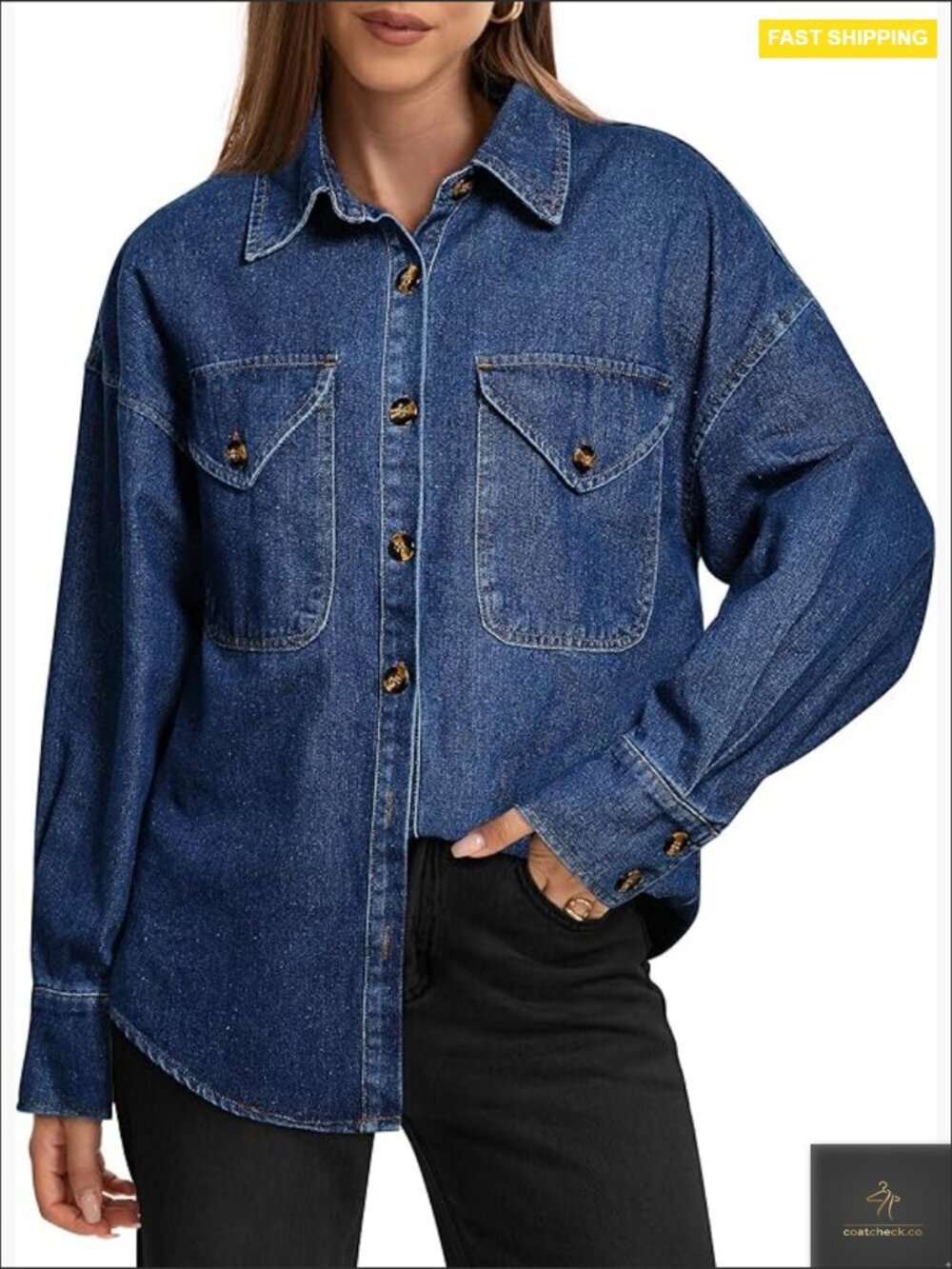 Oversized Denim Shirt Long Sleeve Button Down Blouse Top Jacket
